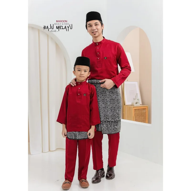 MOFF Kids & Dad BAJU Melayu Moden In Maroon | Emerald Green | BAJU MELAYU DEWASA | BAJU MELAYU BUDAK thumbnail 2