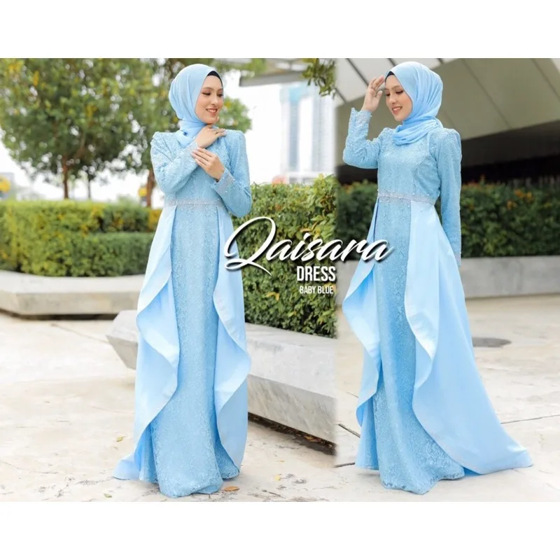 FULL SET BAJU DRESS QAISARA BABY BLUE | Nikah Kahwin |Tunang | Full set Kurung Moden thumbnail 3