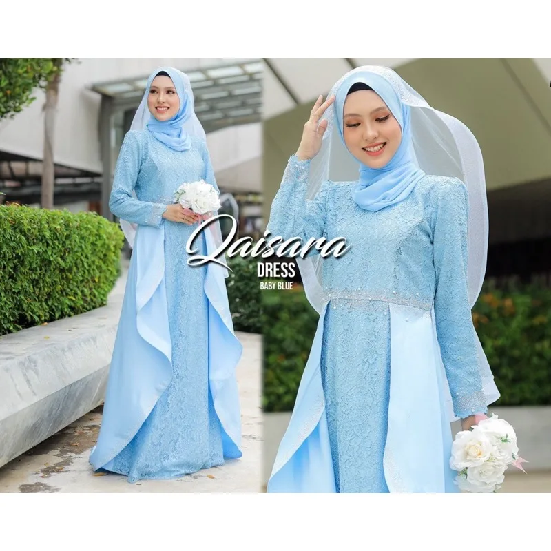 FULL SET BAJU DRESS QAISARA BABY BLUE | Nikah Kahwin |Tunang | Full set Kurung Moden thumbnail 2