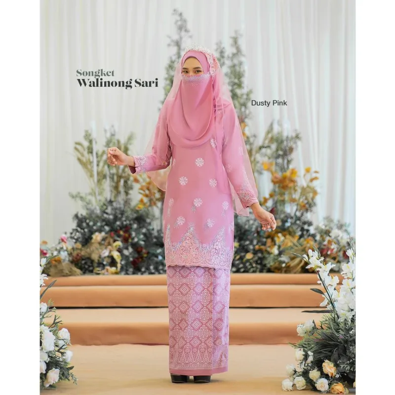 MOFF Bridal Set BAJU KURUNG SONGKET | KURUNG Walinong Sari In Dusty Pink | Nikah Kahwin |Tunang | Full set Kurung Moden thumbnail 2