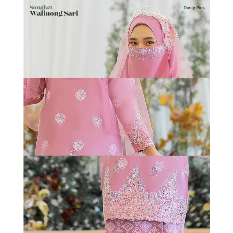 MOFF Bridal Set BAJU KURUNG SONGKET | KURUNG Walinong Sari In Dusty Pink | Nikah Kahwin |Tunang | Full set Kurung Moden thumbnail 4