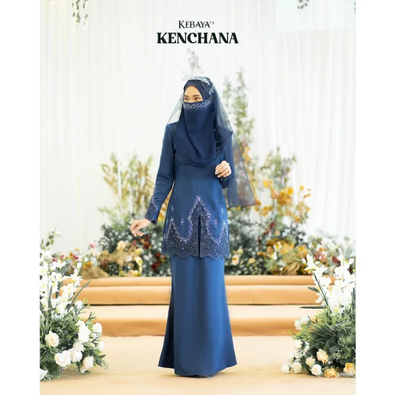 MOFF Bridal Set BAJU KEBAYA Kenchana In Navy Blue | Nikah Kahwin |Tunang | Full set Kurung Moden LACE thumbnail 2