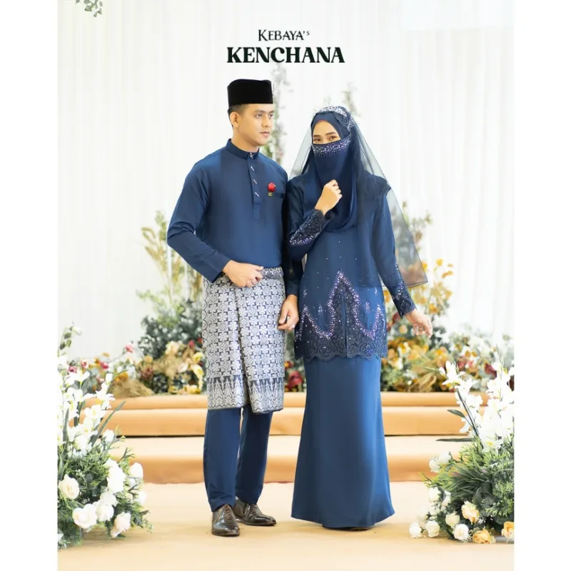MOFF Bridal Set BAJU KEBAYA Kenchana In Navy Blue | Nikah Kahwin |Tunang | Full set Kurung Moden LACE