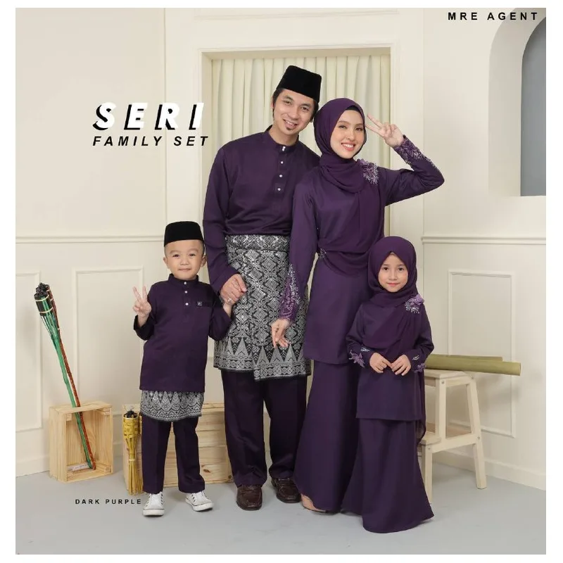 MOFF BAJU Kurung SERI Dark Purple | BAJU KURUNG MODEN | BAJU KURUNG DEWASA | BAJU KURUNG BUDAK | FULL SET FAMILY