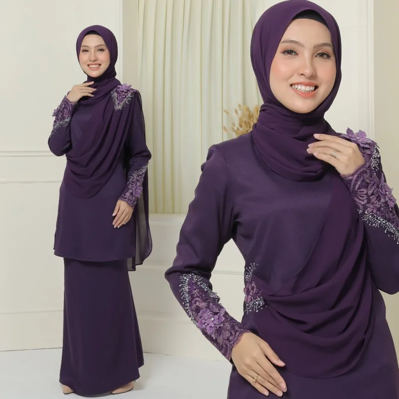 MOFF BAJU Kurung SERI Dark Purple | BAJU KURUNG MODEN | BAJU KURUNG DEWASA | BAJU KURUNG BUDAK | FULL SET FAMILY thumbnail 2