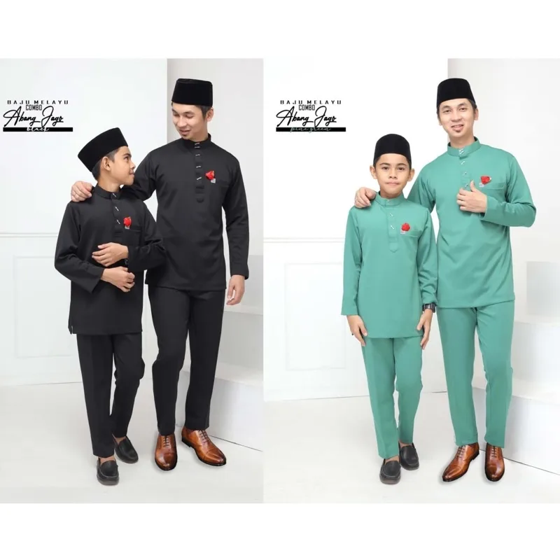 BAJU MELAYU Slim fit Bang Jago | HITAM - MINT | KIDS and Daddy warna hitam by moff2u