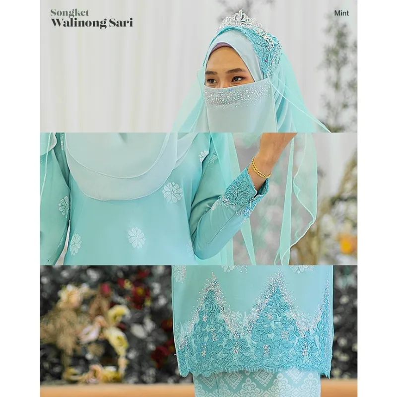 MOFF Bridal SetBAJU KURUNG SONGKET | KURUNG Walinong Sari in Mint Green | Nikah Kahwin | Tunang | Full set Kurung Moden thumbnail 4
