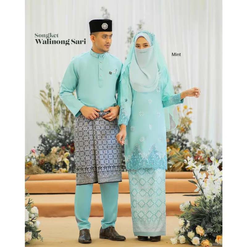 MOFF Bridal SetBAJU KURUNG SONGKET | KURUNG Walinong Sari in Mint Green | Nikah Kahwin | Tunang | Full set Kurung Moden