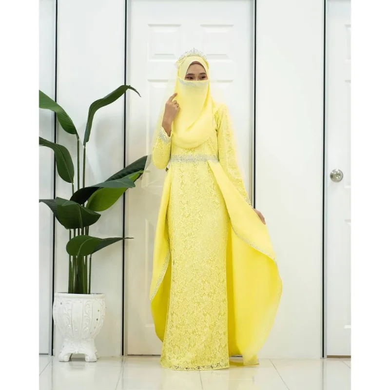 MOFF Bridal Set BAJU DRESS Lareenda In Soft Yellow | Nikah Kahwin |Tunang | Full set Kurung Moden thumbnail 2