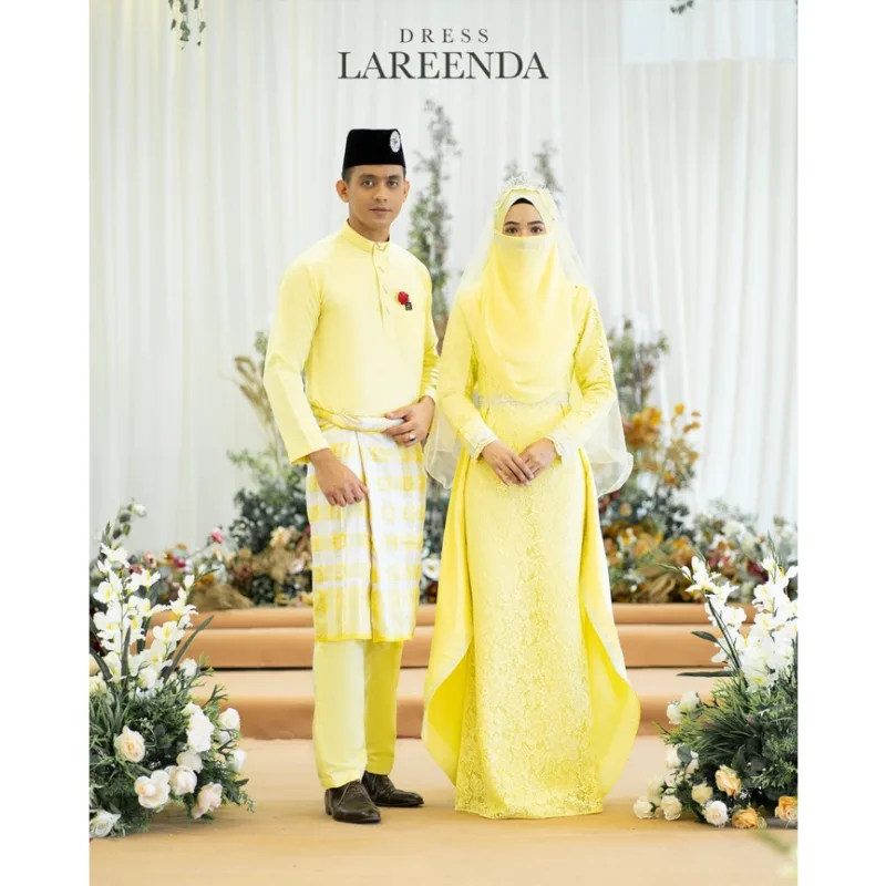 MOFF Bridal Set BAJU DRESS Lareenda In Soft Yellow | Nikah Kahwin |Tunang | Full set Kurung Moden