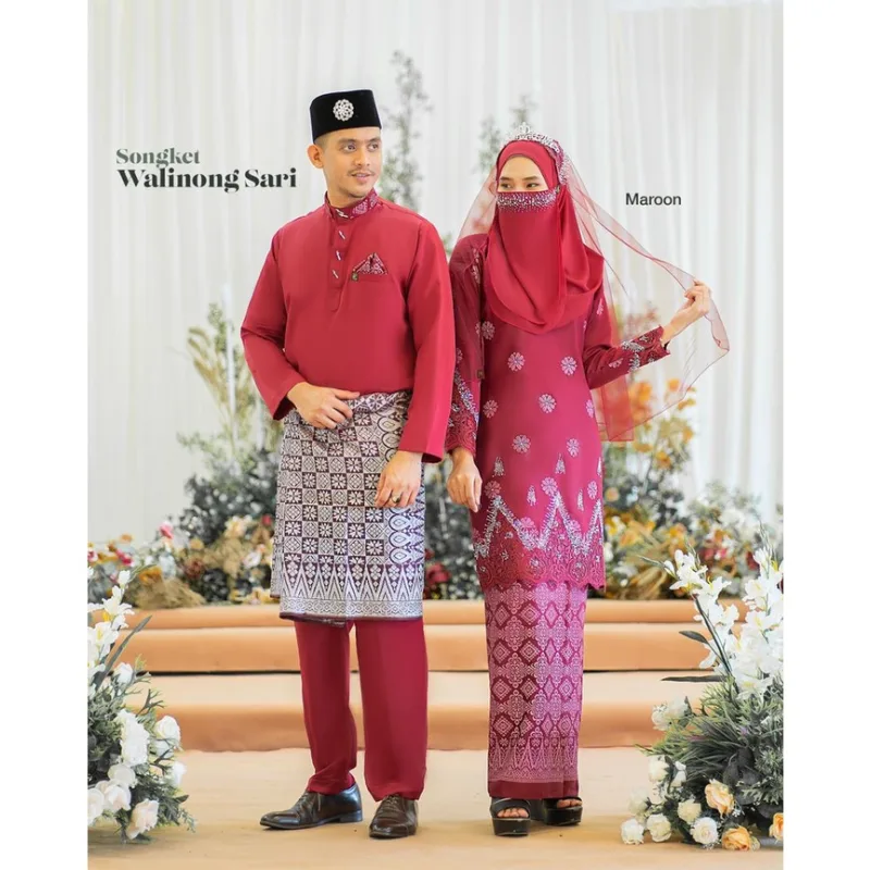 MOFF Bridal Set BAJU KURUNG SONGKET | KURUNG Walinong Sari In Maroon | Nikah Kahwin |Tunang | Full set Kurung Moden