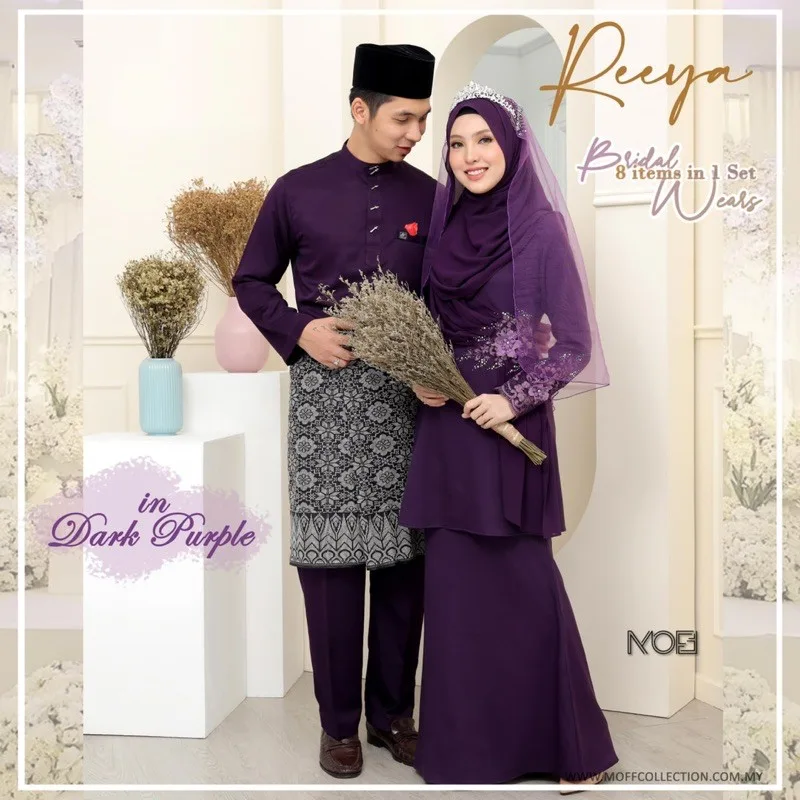MOFF Bridal Set BAJU Kurung Reeya In Dark Purple | BAJU KURUNG DEWASA