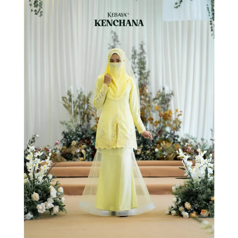 MOFF Bridal Set BAJU KURUNG Kenchana In Soft Yellow | Nikah Kahwin |Tunang | Full set Kurung Moden |BAJU KEBAYA thumbnail 2
