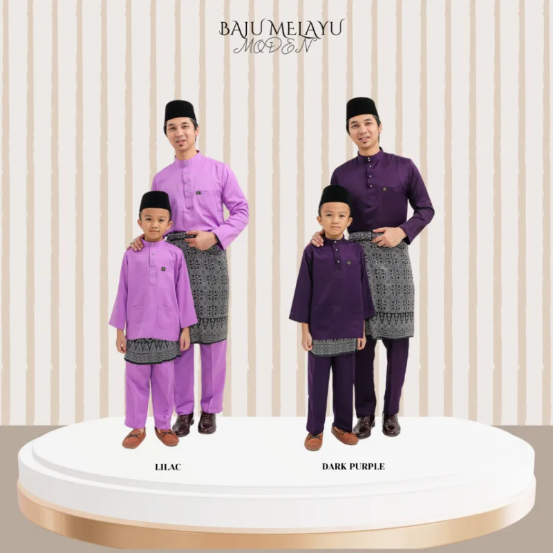 MOFF Kids & Dad BAJU Melayu Moden In Dark Purple | Lilac| BAJU MELAYU DEWASA|BAJU MELAYU BUDAK