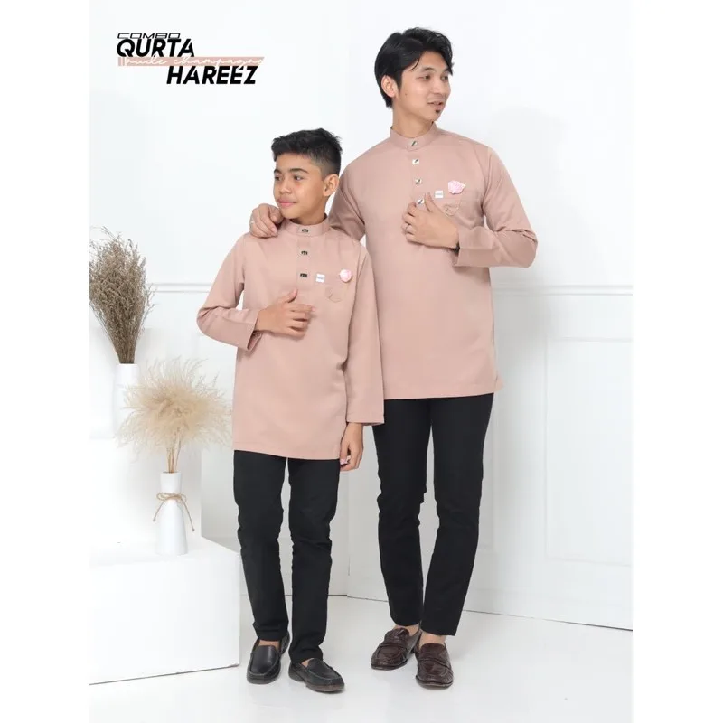 MOFF BAJU Kurta Hareez In Nude Champagne | BAJU KURTA Slim Fit Raya 2024 thumbnail 2