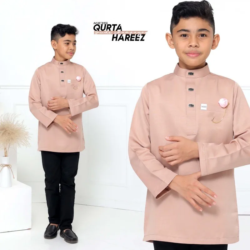 MOFF BAJU Kurta Hareez In Nude Champagne | BAJU KURTA Slim Fit Raya 2024 thumbnail 4