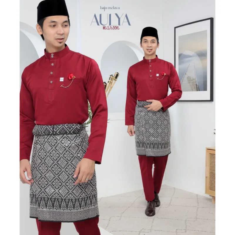 Baju Melayu Slim Fit Ayah dan Anak Warna Maroon BY MOFF2U thumbnail 2