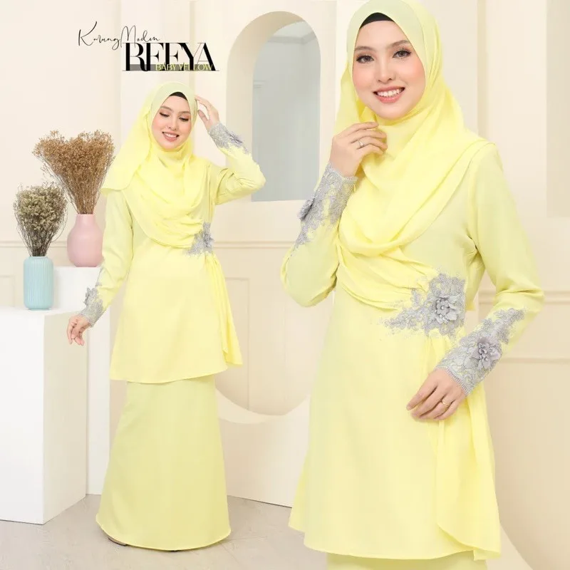 MOFF Bridal Set BAJU KURUNG Reeya In Baby Yellow | Nikah Kahwin |Tunang | Full set Kurung Moden thumbnail 3