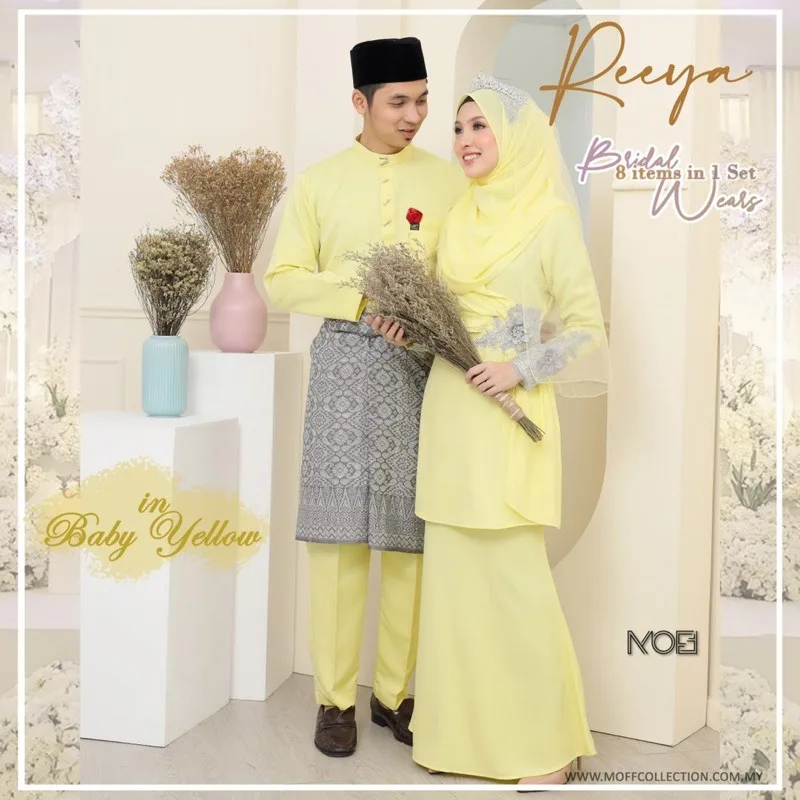 MOFF Bridal Set BAJU KURUNG Reeya In Baby Yellow | Nikah Kahwin |Tunang | Full set Kurung Moden