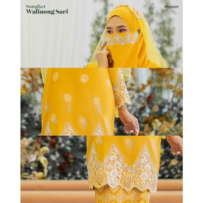 MOFF Bridal Set BAJU KURUNG Walinong Sari In Mustard | Nikah Kahwin |Tunang | Full set Kurung Moden thumbnail 4