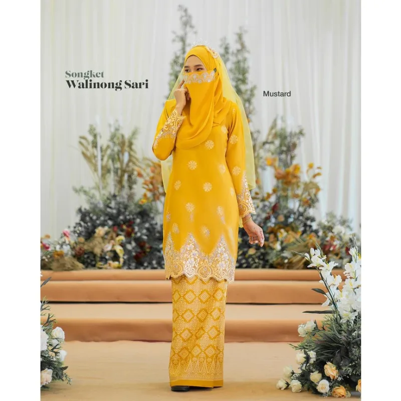 MOFF Bridal Set BAJU KURUNG Walinong Sari In Mustard | Nikah Kahwin |Tunang | Full set Kurung Moden thumbnail 2