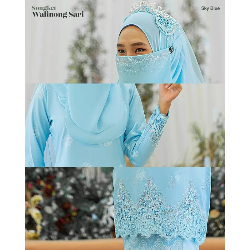 MOFF Bridal Set BAJU KURUNG SONGKET | KURUNG Walinong Sari In Sky Blue | Nikah Kahwin |Tunang | Full set Kurung Moden thumbnail 3