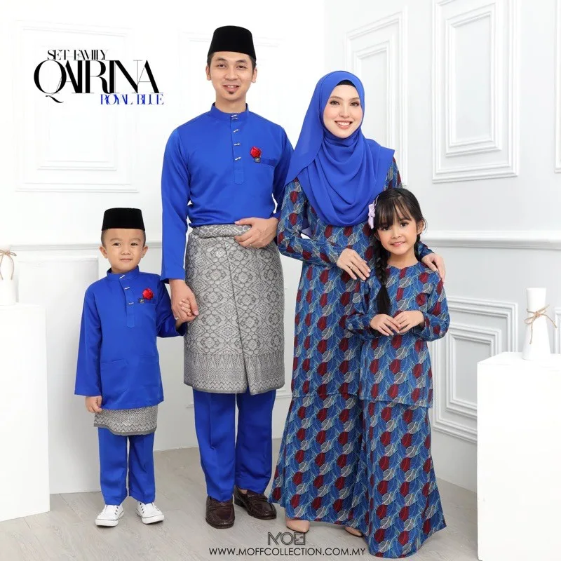 MOFF Set FAMILY BAJU KURUNG QAIRINA Mum and Kids In Royal Blue | Kurung Moden