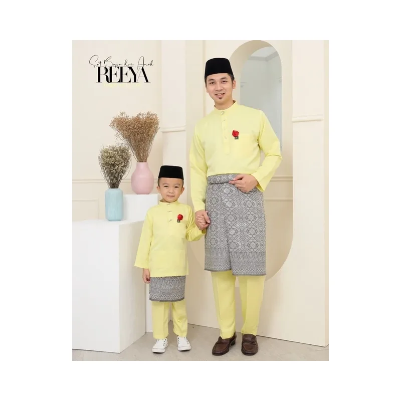 SET FAMILY BAJU KURUNG REEYA YELLOW BAJU MELAYU KIDS And DADDY RAYA 2023 by moff2u thumbnail 3