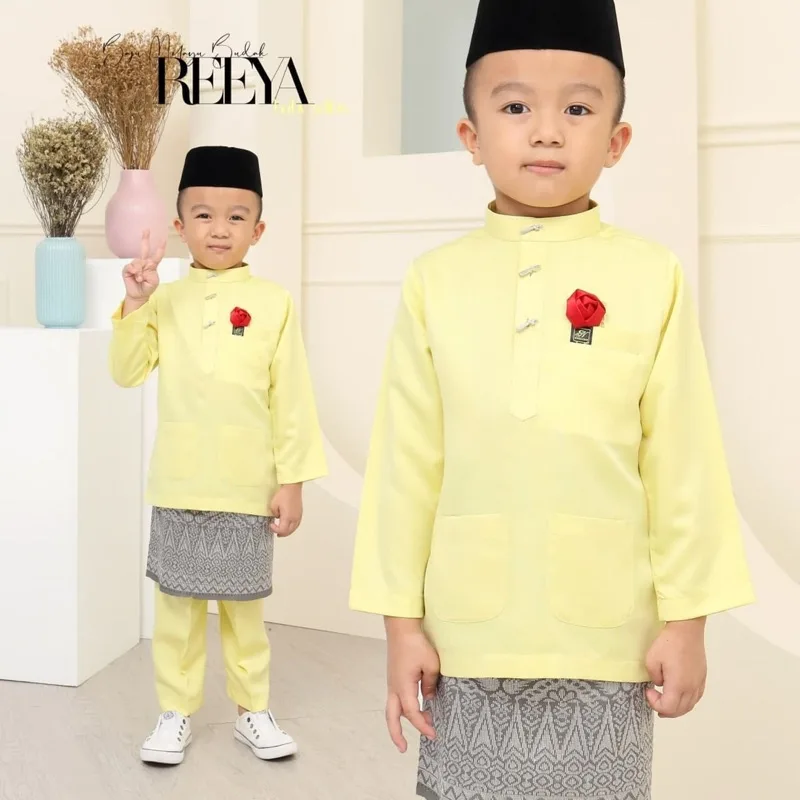 SET FAMILY BAJU KURUNG REEYA YELLOW BAJU MELAYU KIDS And DADDY RAYA 2023 by moff2u thumbnail 5