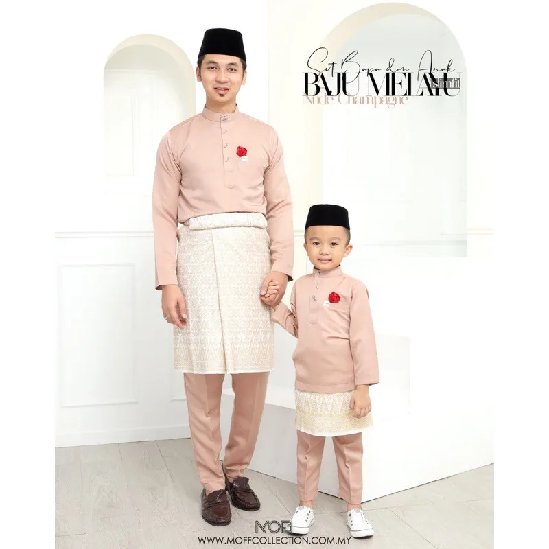 MOFF BAJU MELAYU Dad And Kids Baju Melayu Slimfit Nude Champagne