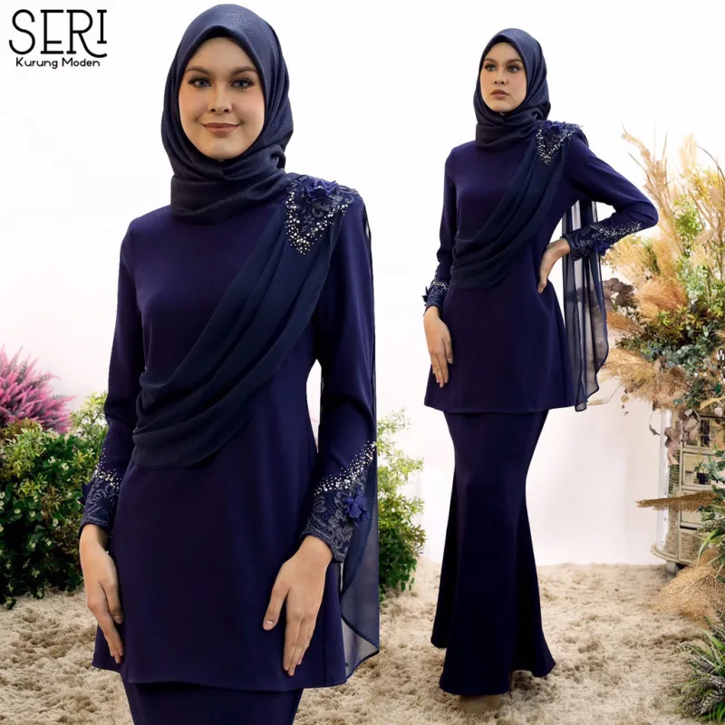 BAJU Seri Kurung Moden In Navy Blue | Kurung Lace | BAJU KURUNG MODEN | BAJU KURUNG DEWASA | BAJU KURUNG BUDAK | FULL SE thumbnail 2