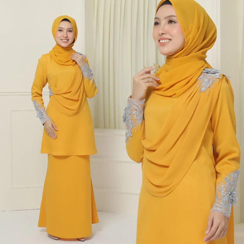 MOFF BAJU Kurung SERI Moden In Mustard | Kurung Lace | BAJU KURUNG MODEN | BAJU KURUNG DEWASA | BAJU KURUNG BUDAK thumbnail 2