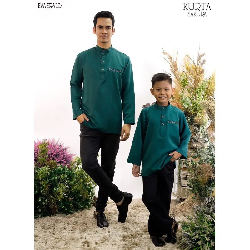 Baju Kurta Moden Rayyan Ayah dan Anak | Baby Blue - Emerald Green - Royal Blue | baju kurta moden | baju kurta Dewasa | thumbnail 3