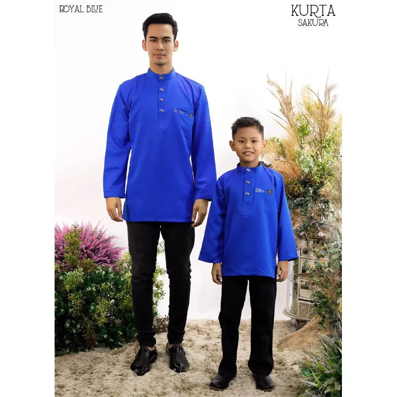 Baju Kurta Moden Rayyan Ayah dan Anak | Baby Blue - Emerald Green - Royal Blue | baju kurta moden | baju kurta Dewasa | thumbnail 4