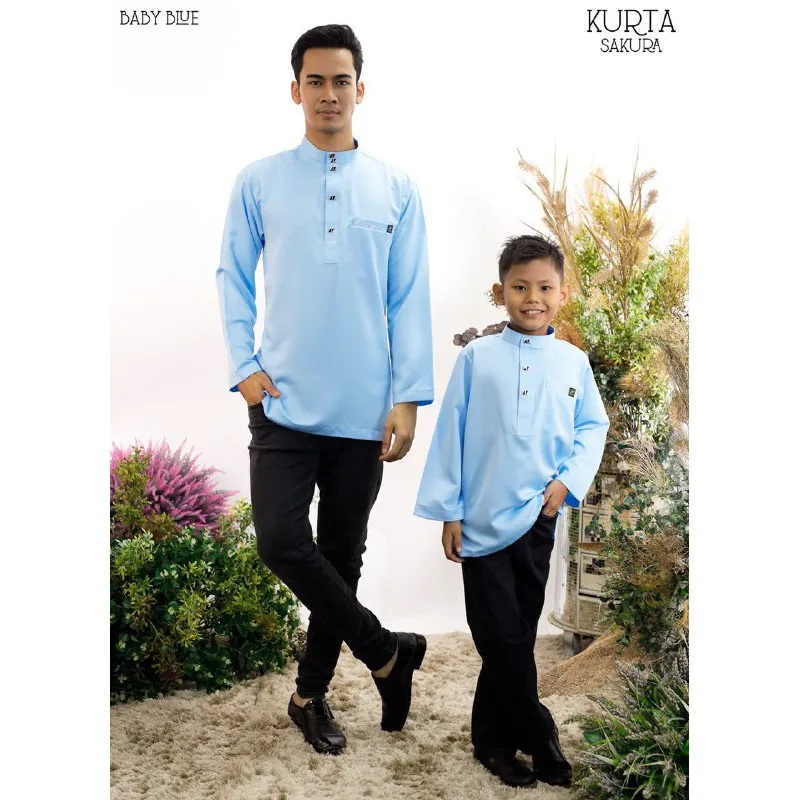 Baju Kurta Moden Rayyan Ayah dan Anak | Baby Blue - Emerald Green - Royal Blue | baju kurta moden | baju kurta Dewasa | thumbnail 2
