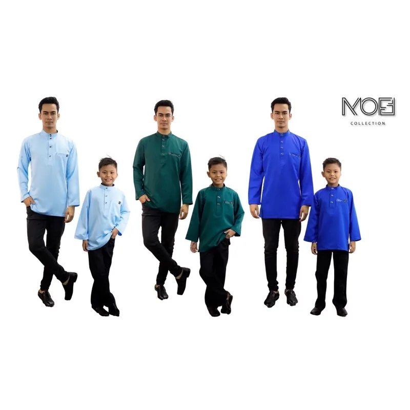 Baju Kurta Moden Rayyan Ayah dan Anak | Baby Blue - Emerald Green - Royal Blue | baju kurta moden | baju kurta Dewasa |