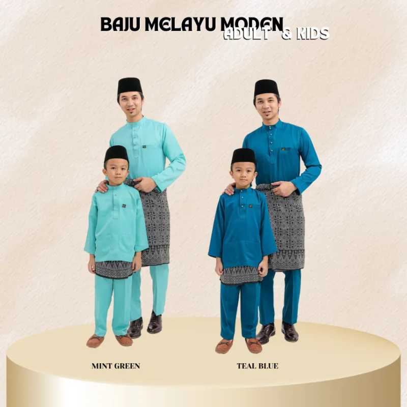 MOFF Kids & Dad Melayu Moden In Mint | Teal Blue | BAJU MELAYU DEWASA | BAJU MELAYU BUDAK