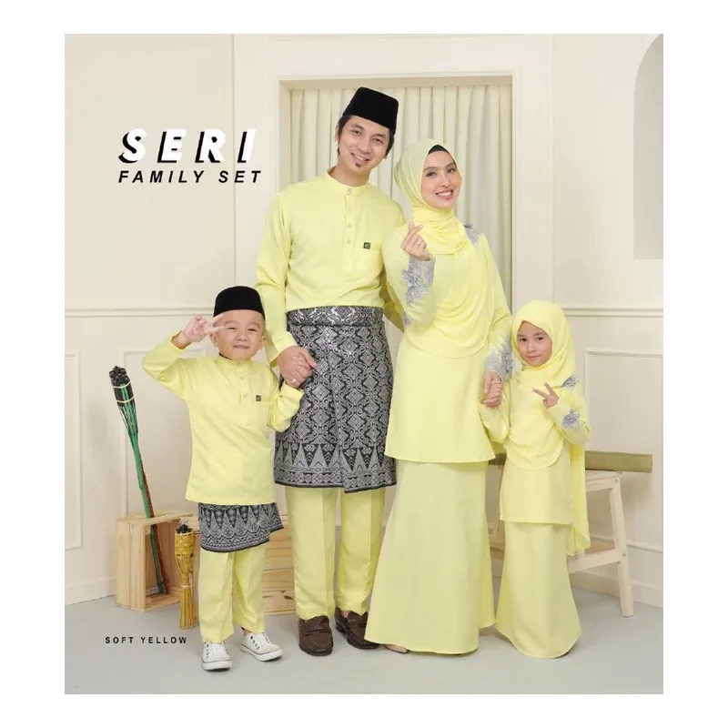 MOFF BAJU Kurung SERI Soft Yellow | BAJU KURUNG MODEN | BAJU KURUNG DEWASA | BAJU KURUNG BUDAK | FULL SET FAMILY