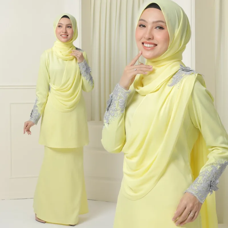 MOFF BAJU Kurung SERI Soft Yellow | BAJU KURUNG MODEN | BAJU KURUNG DEWASA | BAJU KURUNG BUDAK | FULL SET FAMILY thumbnail 2