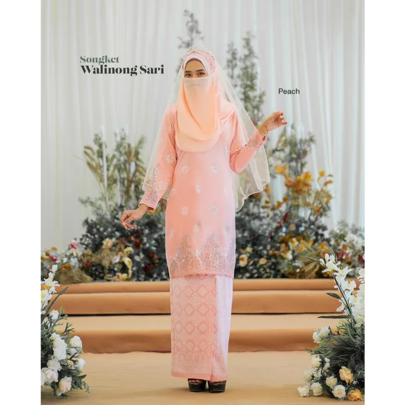 MOFF Bridal Set BAJU KURUNG Walinong Sari In Peach | Nikah Kahwin |Tunang | Full set Kurung Moden thumbnail 3