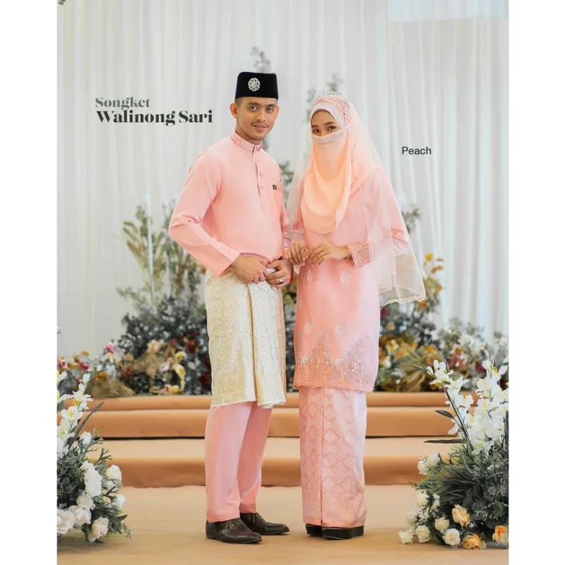 MOFF Bridal Set BAJU KURUNG Walinong Sari In Peach | Nikah Kahwin |Tunang | Full set Kurung Moden