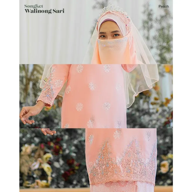 MOFF Bridal Set BAJU KURUNG Walinong Sari In Peach | Nikah Kahwin |Tunang | Full set Kurung Moden thumbnail 4
