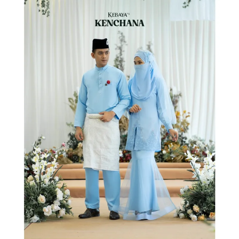 Moff Bridal Set BAJU KURUNG Kenchana In Baby Blue | Nikah Kahwin |Tunang | Full set Kurung Moden| BAJU KEBAYA