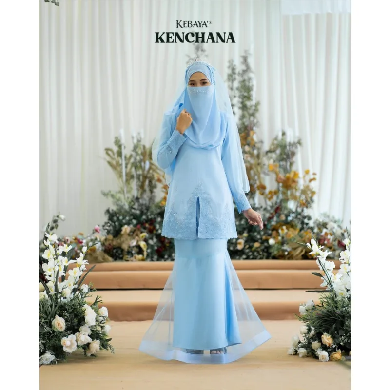 Moff Bridal Set BAJU KURUNG Kenchana In Baby Blue | Nikah Kahwin |Tunang | Full set Kurung Moden| BAJU KEBAYA thumbnail 2