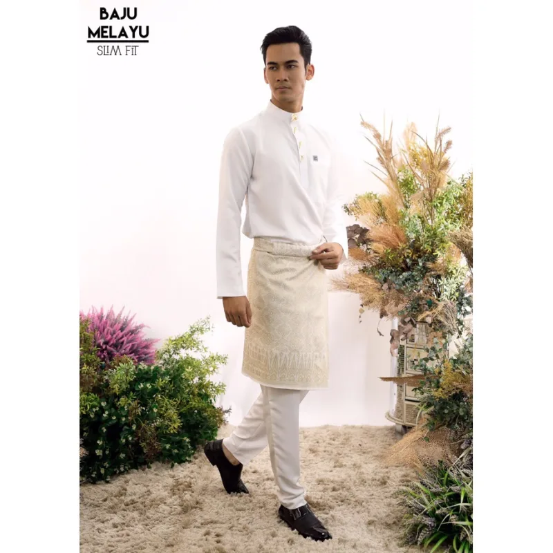 MOFF Baju Melayu slim Fit |Slimfit Sakura Off white | BAJU MELAYU DEWASA 6 WARNA thumbnail 2