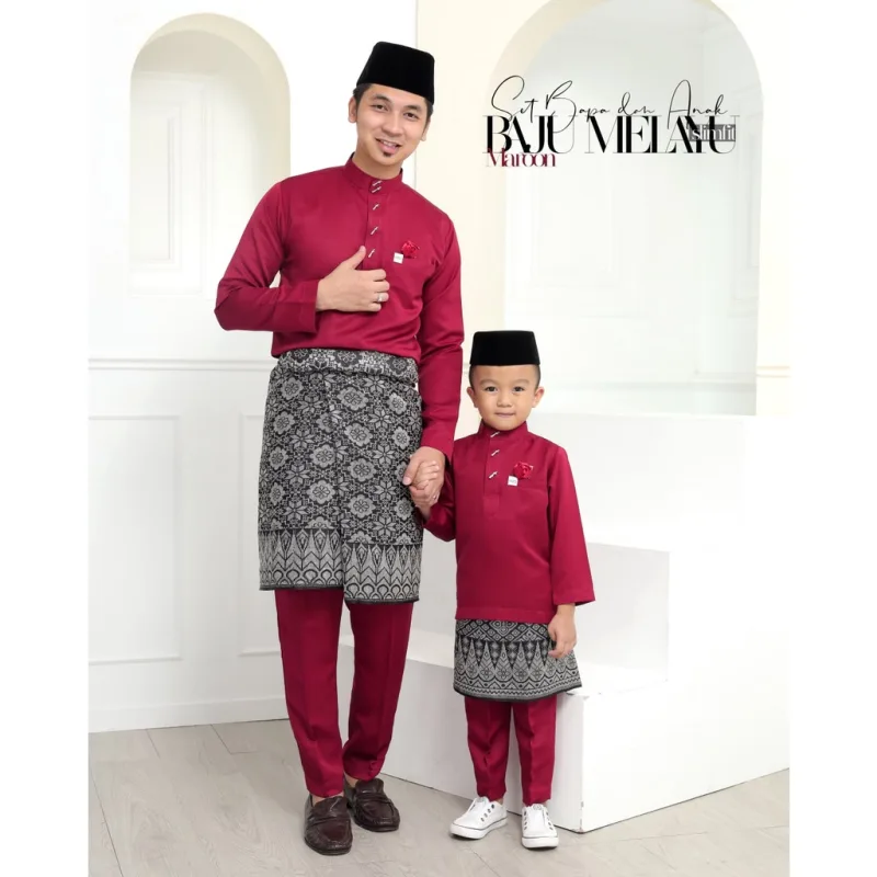 MOFF Baju Melayu slim fit | Sakura Slimfit in Maroon | KIDS | ADULT | BAJU MELAYU DEWASA | BAJU MELAYU BUDAK | BAJU RAYA