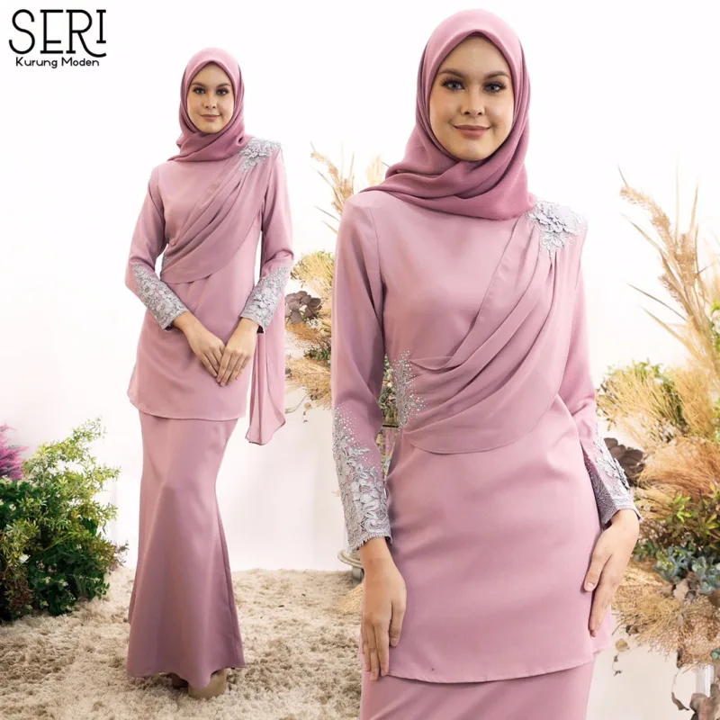 MOFF BAJU Kurung SERI Dusty Purple| Set Family | Raya 2023 | BAJU KURUNG MODEN | BAJU KURUNG DEWASA | BAJU KURUNG BUDAK thumbnail 2