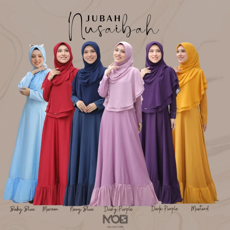Set BAJU JUBAH Nusaibah Muslimah Jubah & Khimar Umairah | DRESS MODEN BY MOFF COLLECTION