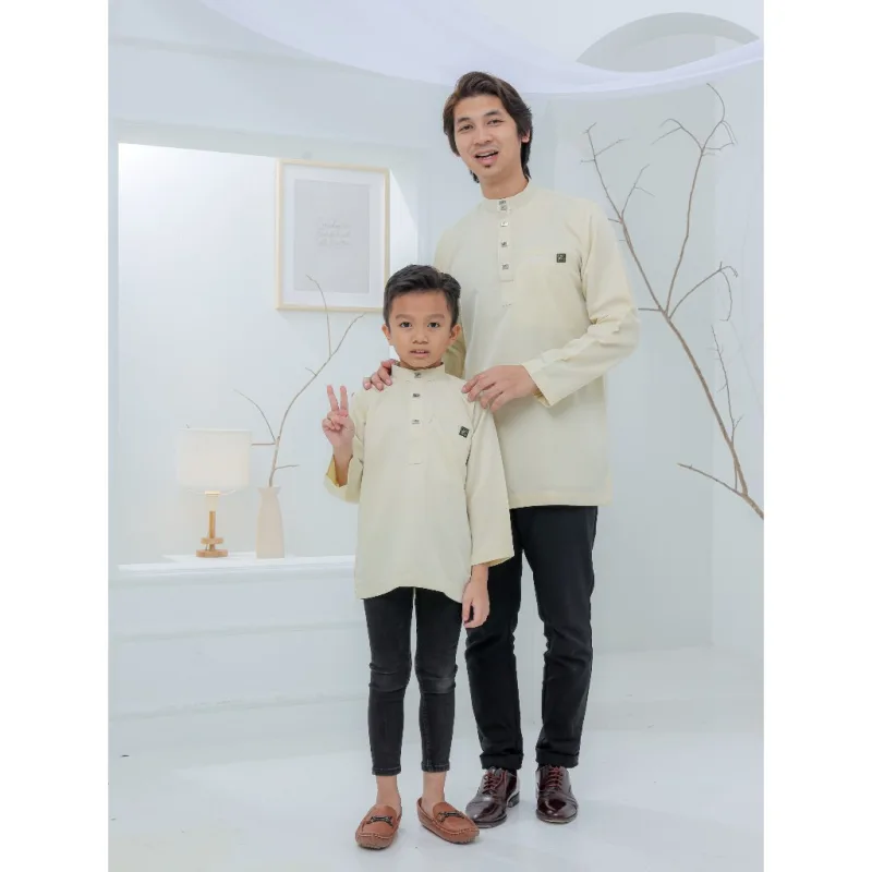 Baju Kurta Rayyan | Mocha - Teal Blue - Cream | baju kurta moden | baju kurta Dewasa | Baju kurta Budak by moff2u thumbnail 4