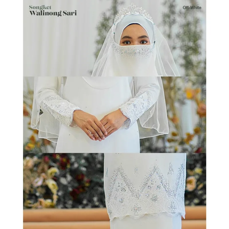 MOFF Bridal Set BAJU KURUNG SONGKET | KURUNG Walinong Sari In Offwhite | Nikah Kahwin |Tunang | Full set Kurung Moden thumbnail 4